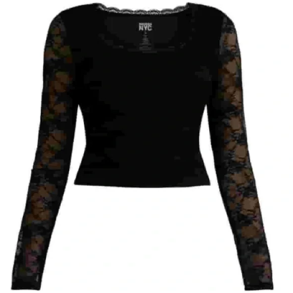 Madden NYC beautiful, versatile & stretchy Black Lace 3/4 Women's Top in XS NWT! - Picture 1 of 4